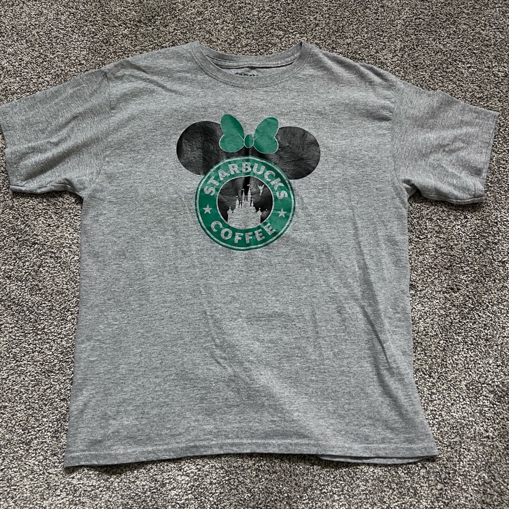 Gray Disney Minnie Mouse Women’s  Shirt with Starbucks logo
